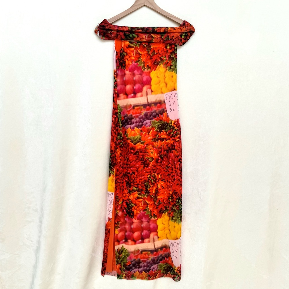 NWOT Zara Off-the-Shoulder Tulle Chili Print Maxi Dress - Picture 5 of 6